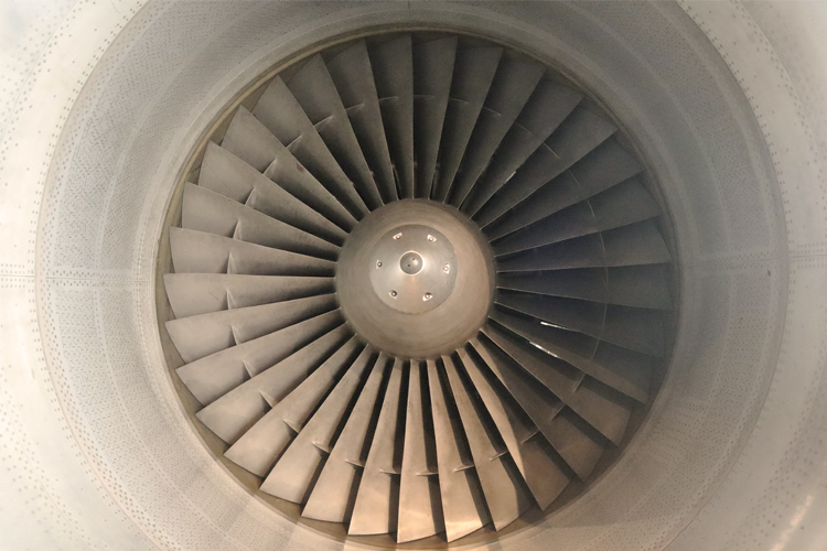 Close up shot of jet engine