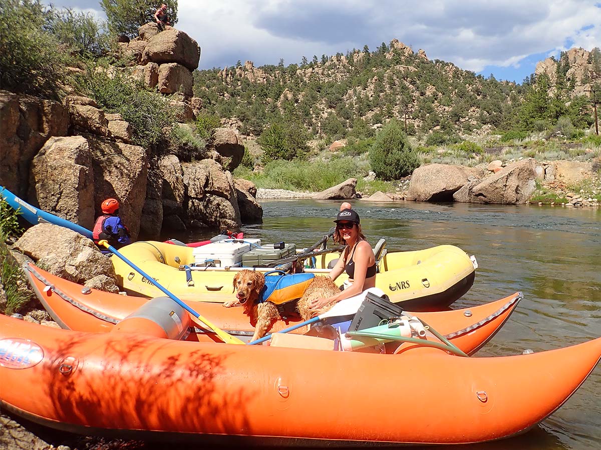 Nikki and Cooper hanging out on raft